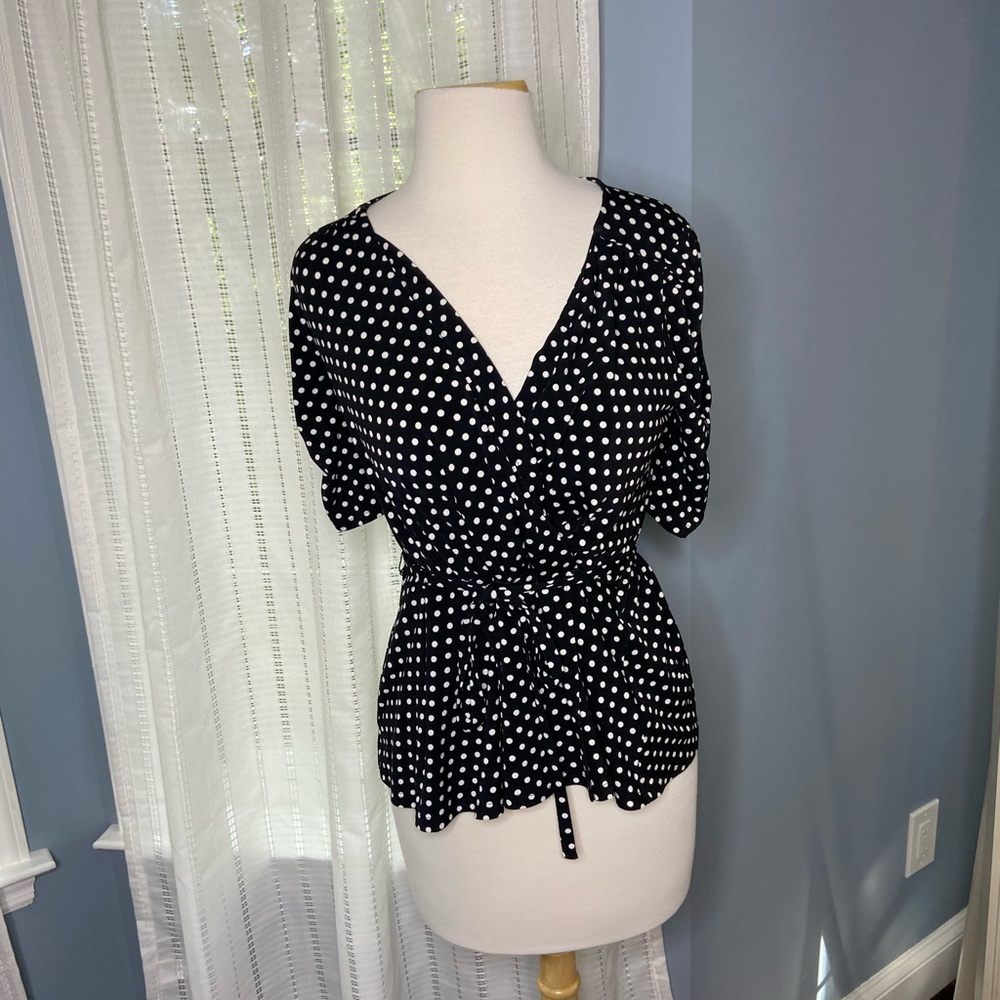 Express Pokadot Blouse with Tie Waist